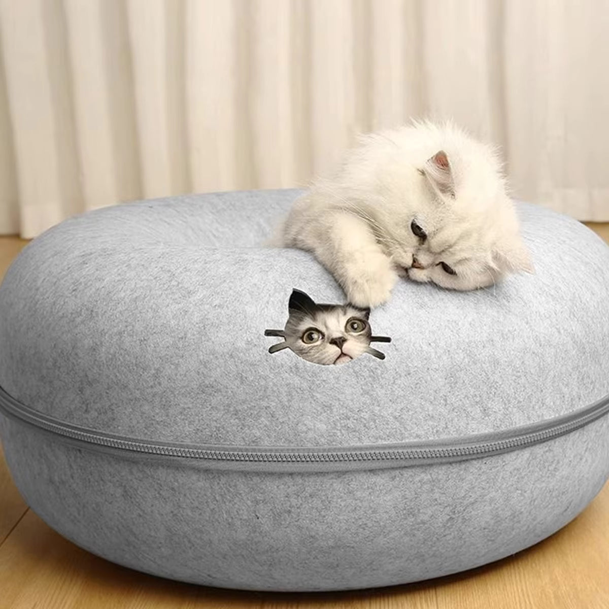 Round Felt Cat Tunnel Bed & Scratcher – Interactive Donut Nest For Kittens